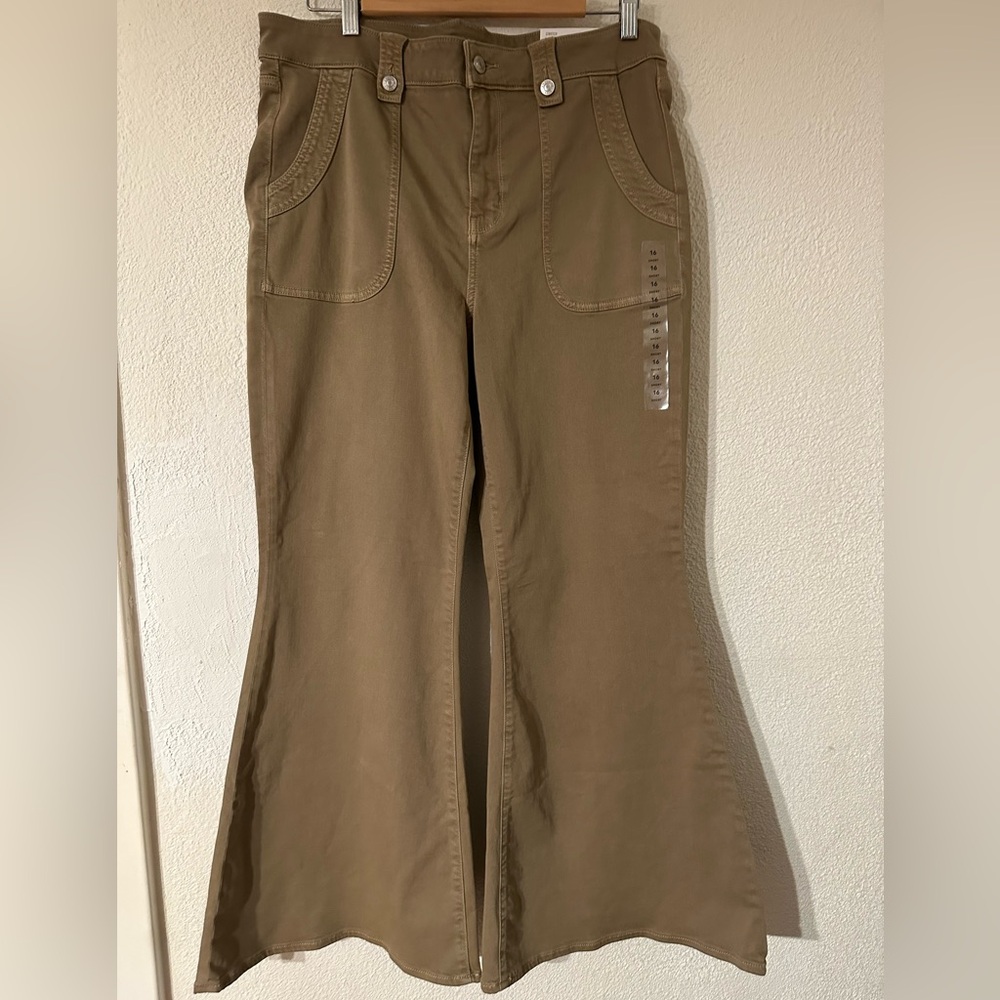 American Eagle Pants Women Beige Cotton Blend Festival Flare Stretch 16Short NWT
